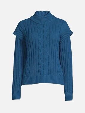 NWT Time & Tru Long Sleeve High Neck Knit Sweater Blue Women’s Large (12-14)